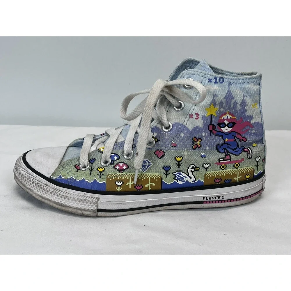 Kids Converse Retro Gamer Hi Top Shoes Sneakers Sz 3 GUC